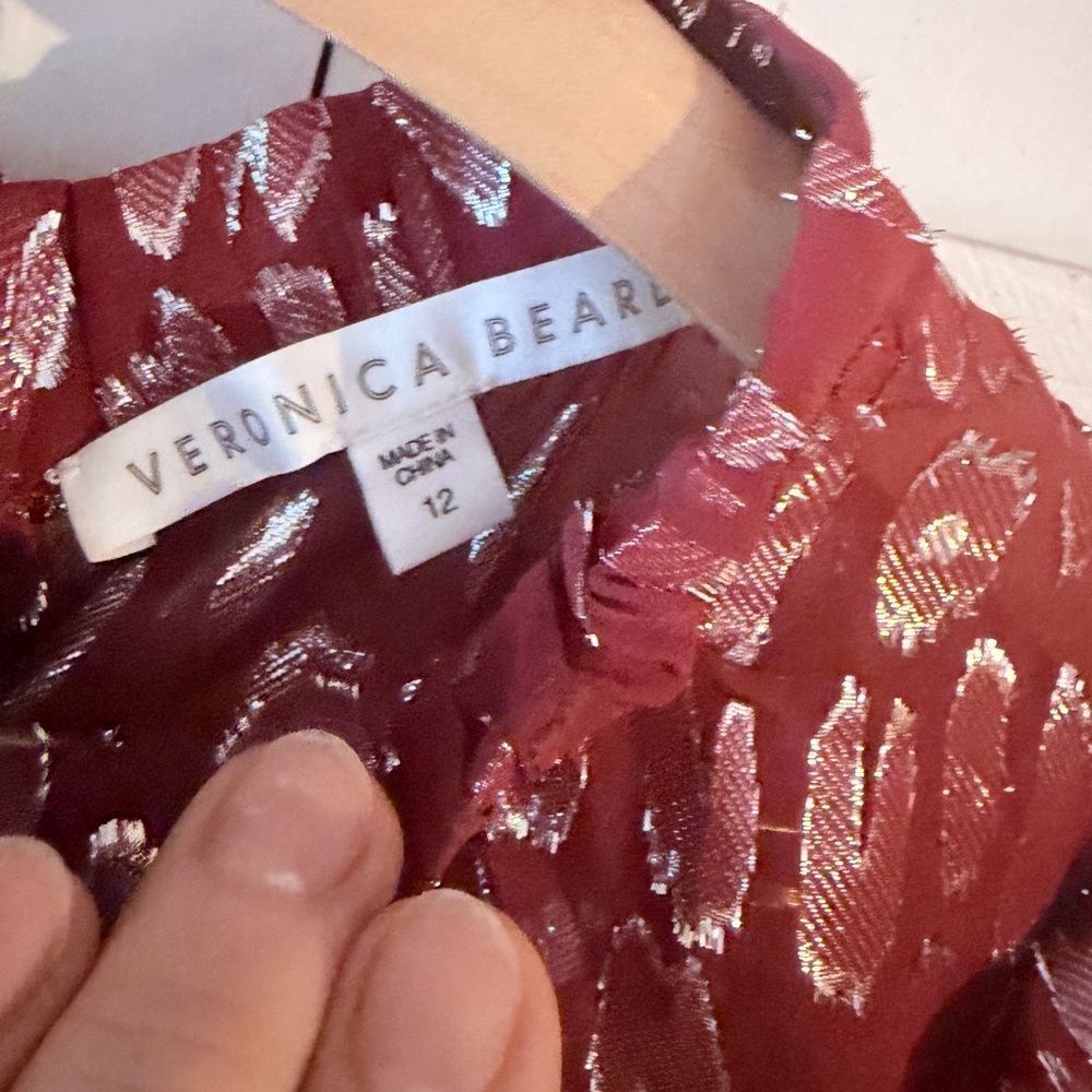Veronica Beard Brooks Blouse Top Metallic Burgundy Silver 12 - Picture 7 of 9